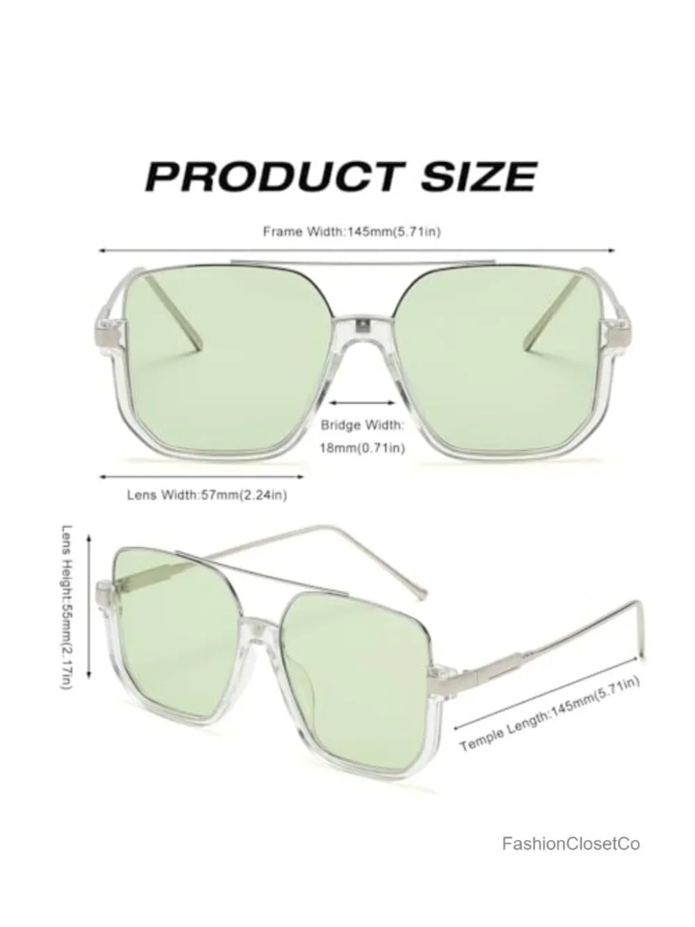Vintage Square Oversized Semi-Rimless Aviator Sunglasses for Women Men 70s